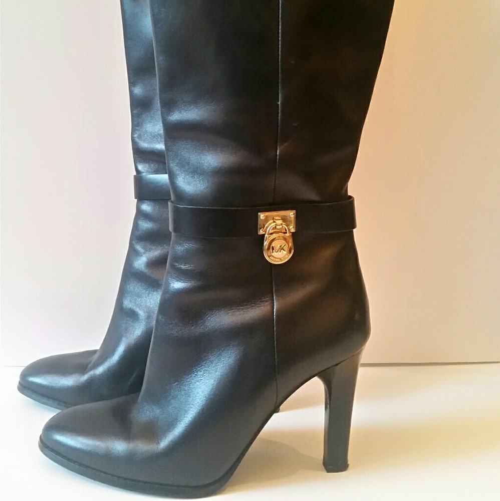 Michael Kors Tall High Heel Gold Logo Boots